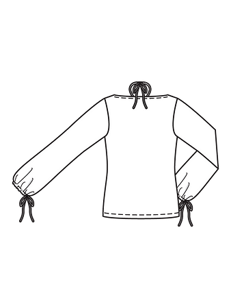Технический рисунок пуловера с эффектным вырезом горловины спинка