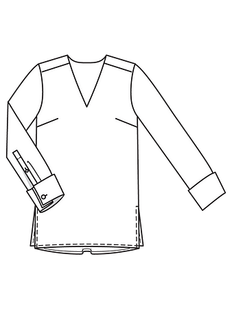 Технический рисунок блузки с V-образным вырезом