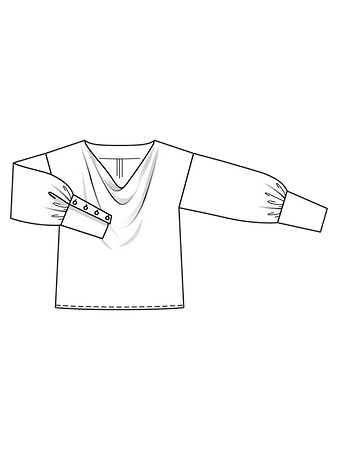 Технический рисунок блузки с драпирующимся вырезом «качели»