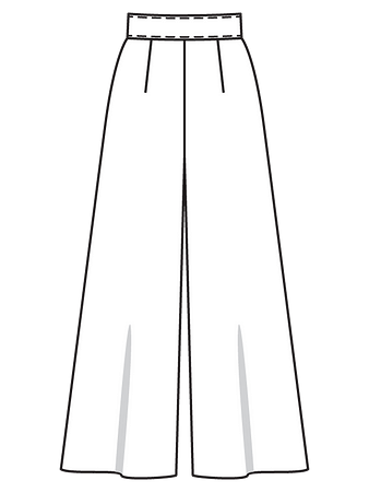 Технический рисунок широких брюк расклешенного силуэта вид сзади