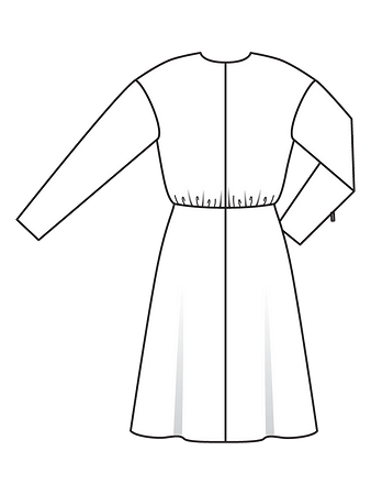 Технический рисунок платья в рубашечном стиле с V-вырезом спинка