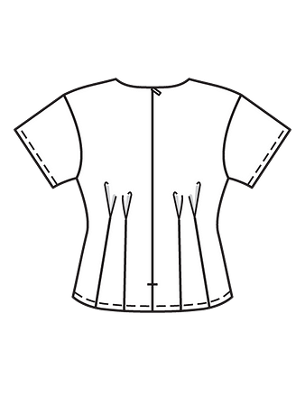 Технический рисунок блузки с застроченными складками спинка