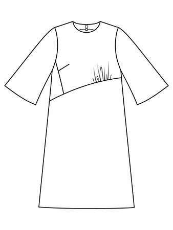 Технический рисунок платья  А-силуэта с расклешенными рукавами