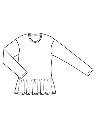 Технический рисунок пуловера с широкой оборкой