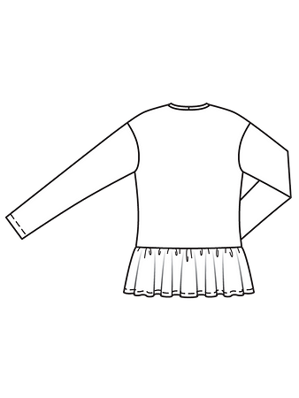 Технический рисунок пуловера с широкой оборкой спинка