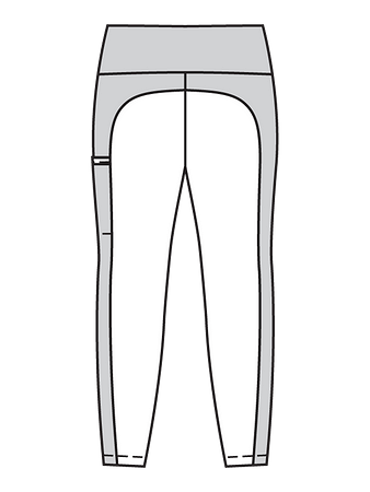 Технический рисунок легинсов с контрастными боковыми вставками вид сзади