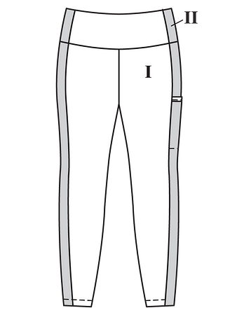 Технический рисунок легинсов с контрастными боковыми вставками
