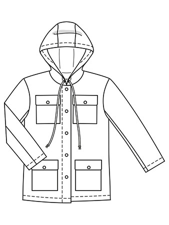 Технический рисунок куртки-дождевика прямого кроя