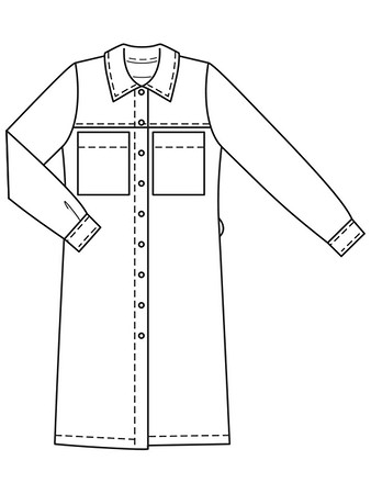 Технический рисунок платья-рубашки с завязывающимся поясом и карманами