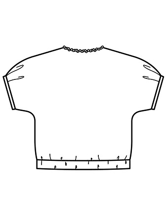 Технический рисунок блузки с цельнокроеными рукавами вид сзади