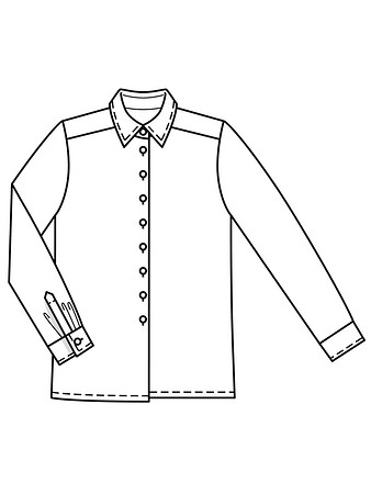 Технический рисунок блузы рубашечного кроя с длинными рукавами