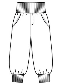 Технический рисунок широких брюк на трикотажном поясе