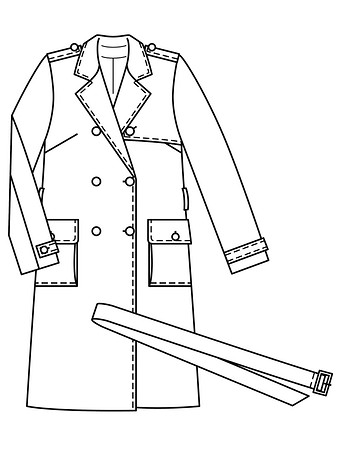 Технический рисунок гламурного тренчкота с накладными карманами