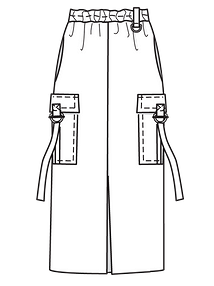 Технический рисунок юбки миди с эффектным разрезом спереди