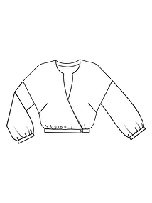 Технический рисунок блузки с эффектом запаха и объёмными рукавами
