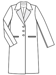 Технический рисунок пальто прямого кроя из габардина