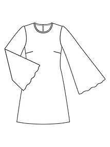 Технический рисунок мини-платья с расклешенными рукавами
