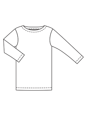 Технический рисунок прямого пуловера с вырезом-лодочкой