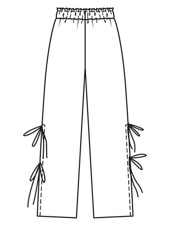 Технический рисунок брюк с высокими разрезами в боковых швах вид сзади