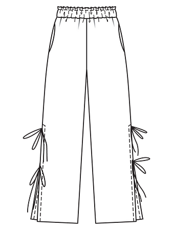 Технический рисунок брюк с высокими разрезами в боковых швах