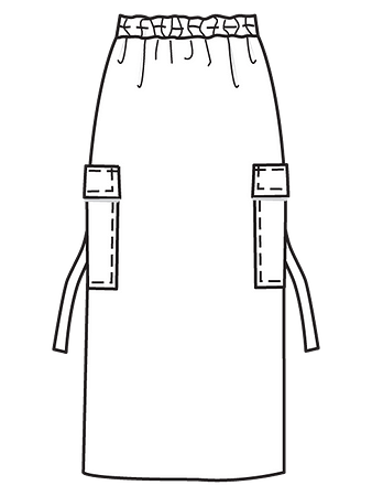 Технический рисунок юбки миди с эффектным разрезом спереди вид сзади