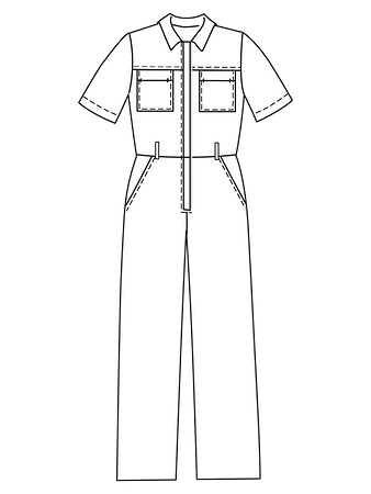 Технический рисунок комбинезона с прямыми брюками и супатной застёжкой