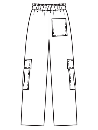 Технический рисунок прямых брюк карго вид сзади