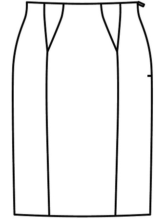 Технический рисунок юбки узкого кроя с клиньями на талии