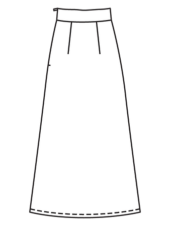 Технический рисунок расклешенной юбки-макси с высоким поясом вид сзади
