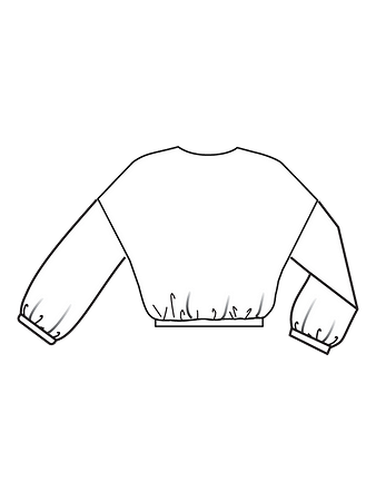 Технический рисунок блузки с эффектом запаха и объёмными рукавами спинка