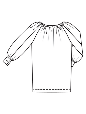 Технический рисунок блузки прямого кроя с вырезом кармен спинка