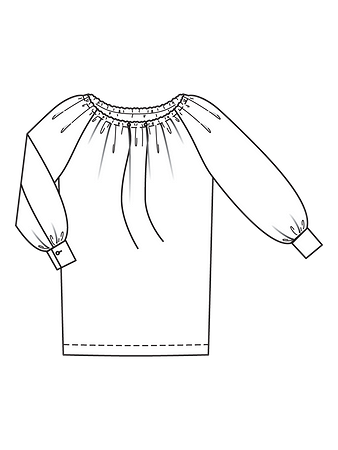 Технический рисунок блузки прямого кроя с вырезом кармен
