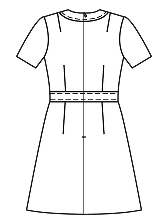Технический рисунок платье с фигурной планкой спинка