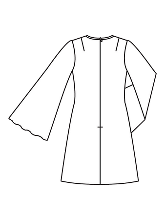 Технический рисунок мини-платья с расклешенными рукавами спинка