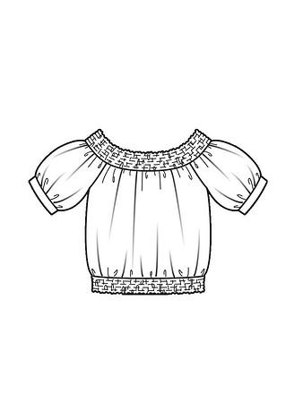 Технический рисунок блузки с вырезом кармен
