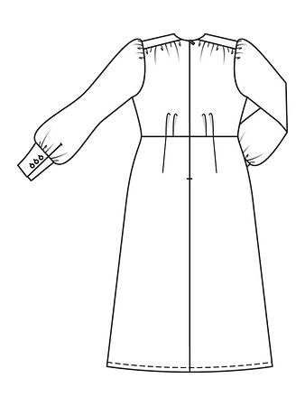 Технический рисунок длинного платья с пышными рукавами спинка