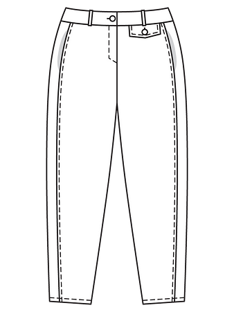 Технический рисунок брюк-бананов со смещёнными боковыми швами