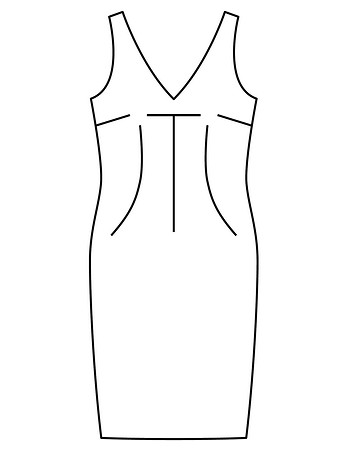 Технический рисунок платья с глубокими V-образными вырезами
