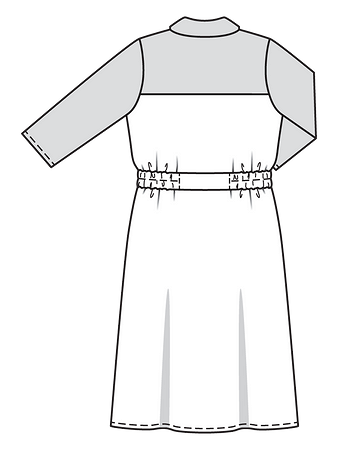 Технический рисунок платья в стиле колорблокинг с застёжкой поло спинка