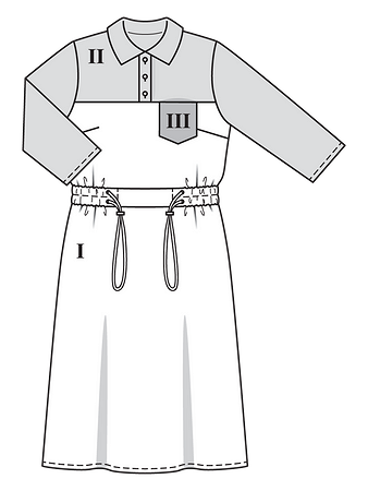 Технический рисунок платья в стиле колорблокинг с застёжкой поло