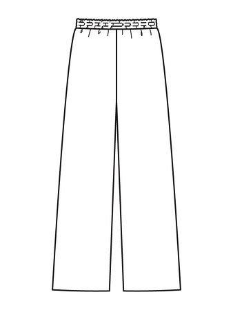 Технический рисунок широких брюк с эластичным поясом вид сзади