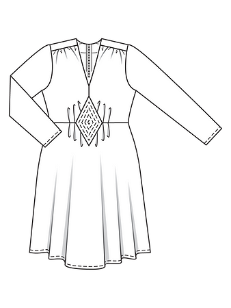 Технический рисунок платья с эффектной деталью