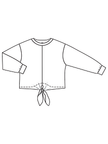 Технический рисунок бархатного пуловера с завязками