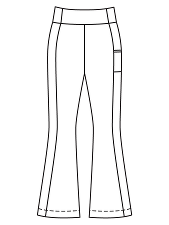 Технический рисунок спортивных брюк с широким поясом