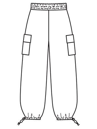 Технический рисунок брюк карго в спортивном стиле вид сзади