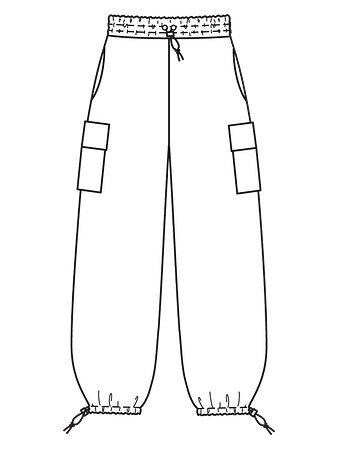 Технический рисунок брюк карго в спортивном стиле