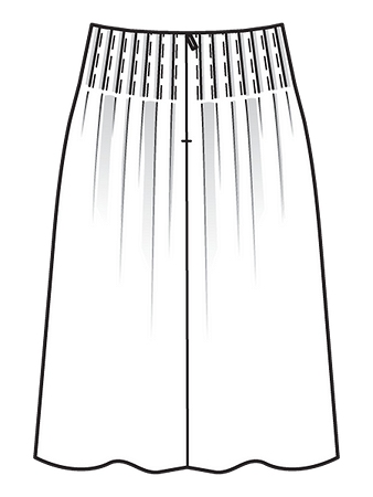 Технический рисунок юбки с застроченными складками вид сзади