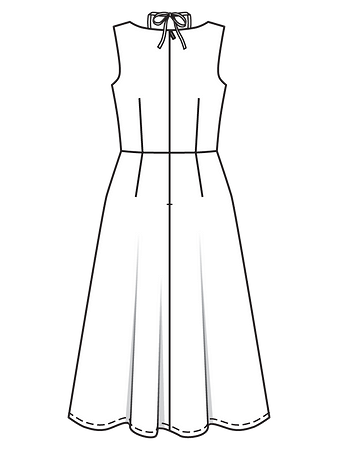 Технический рисунок платья с V-вырезом и сборкой на лифе спинка