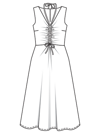 Технический рисунок платья с V-вырезом и сборкой на лифе