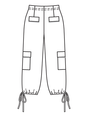 Технический рисунок укороченных брюк с карманами вид сзади